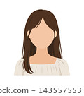 Vector illustration of the upper body of a young woman (faceless) with shoulder-length hair in casual clothes. 143557553