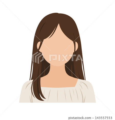 Vector illustration of the upper body of a young woman (faceless) with shoulder-length hair in casual clothes. 143557553