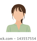 Vector illustration of the upper body of a young woman (faceless) with a ponytail and casual clothes. 143557554