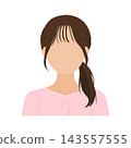 Vector illustration of the upper body of a young woman (faceless) in casual clothes with a low side ponytail. 143557555