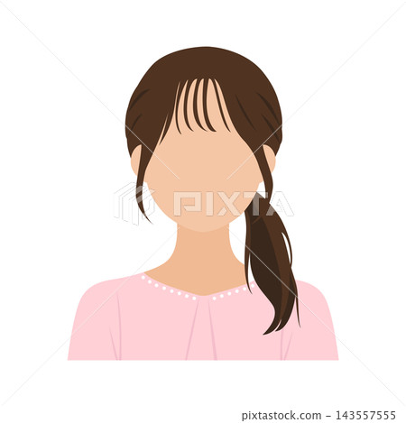 Vector illustration of the upper body of a young woman (faceless) in casual clothes with a low side ponytail. 143557555