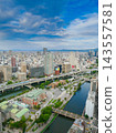 Looking down on the city from the upper floors of a building in Nakanoshima, Osaka. 143557581