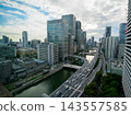 Looking down on the city from the upper floors of a building in Nakanoshima, Osaka. 143557585