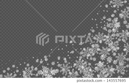 Frosty snowflakes falling on transparent background winter vector snowfall for christmas snow scene. Frosty snowflakes falling on transparent background winter vector snowfall for christmas snow scene. 143557695
