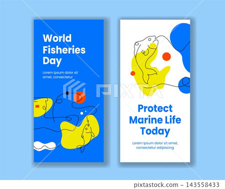 Social Media Vertical Banner for World Fisheries Day Flat Cartoon Illustration Social Media Vertical Banner for World Fisheries Day Flat Cartoon Illustration 143558433