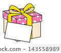 A gift box with a yellow ribbon and a blank message card. A gift box with a yellow ribbon and a blank message card. 143558989