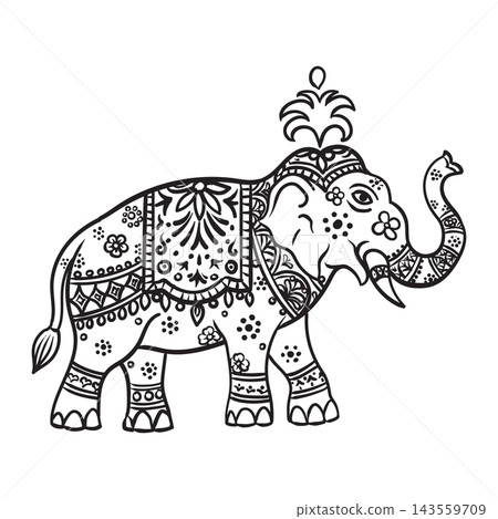 Decorated Indian Elephant Line Art Decorated Indian Elephant Line Art 143559709