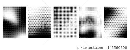 Black and white halftone poster cover set. Comic grain template overlay collection. Grunge dotted gradient texture bundle. Retro pixelated bitmap backdrop pack. Gritty sand noise frames. Vector Black and white halftone poster cover set. Comic grain template overlay collection. Grunge dotted gradient texture bundle. Retro pixelated bitmap backdrop pack. Gritty sand noise frames. Vector 143560806