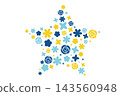 Blue and yellow star-shaped flower design 143560948