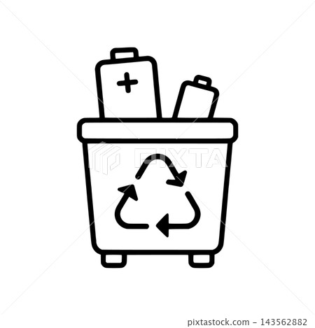 Used battery collection container with recycling arrow icon Used battery collection container with recycling arrow icon 143562882