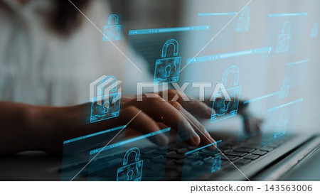 Close-Up of Laptop Keyboard with Digital Security Icons Depicting Data Protection and Cybersecurity Themes in Modern Workspace Setting. Entropy Close-Up of Laptop Keyboard with Digital Security Icons Depicting Data Protection and Cybersecurity Themes in Modern Workspace Setting. Entropy 143563006