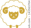Cute golden sheep vector illustration, front view of the sheep, Chinese zodiac. Cute golden sheep vector illustration, front view of the sheep, Chinese zodiac. 143563764