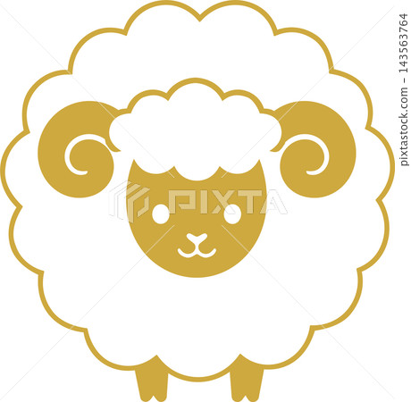 Cute golden sheep vector illustration, front view of the sheep, Chinese zodiac. Cute golden sheep vector illustration, front view of the sheep, Chinese zodiac. 143563764