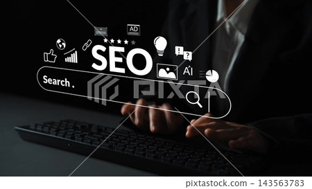 SEO Strategy and Optimization Concept with Search Bar and Digital Icons Representing Online Marketing and Web Development Techniques Gluon SEO Strategy and Optimization Concept with Search Bar and Digital Icons Representing Online Marketing and Web Development Techniques Gluon 143563783