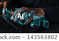 Hands typing on a laptop with glowing AI symbol and digital checklists, representing artificial intelligence technology and data management concepts. Entropy 143563802