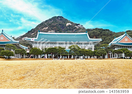 韓國首爾總統府青瓦台主樓外觀。 韓國首爾總統府青瓦台主樓外觀。 143563959