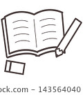 open book, pencil and eraser 143564040