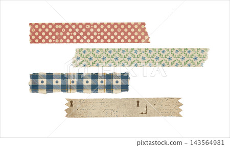 Abstract Blue Geometric Line and Soft Sage Wave Pattern Strips for Modern Minimalist Scrapbook and Decorative Floral Pattern Strips with Delicate Botanical Flowers and Leaves for Scrapbooking 143564981