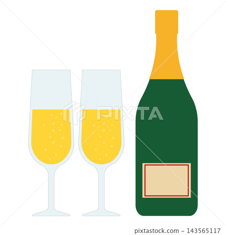 一瓶香檳和兩個慶祝酒杯,非常適合聖誕節或週年紀念日慶祝活動。 一瓶香檳和兩個慶祝酒杯,非常適合聖誕節或週年紀念日慶祝活動。 143565117