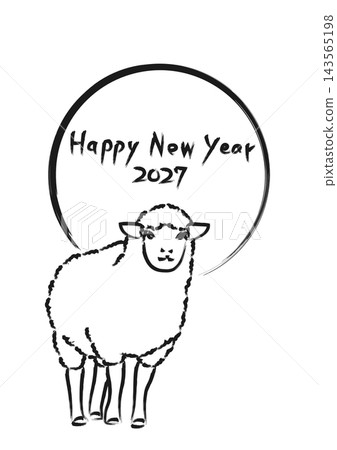 一張手寫的2027新年賀卡和一隻羊。 一張手寫的2027新年賀卡和一隻羊。 143565198