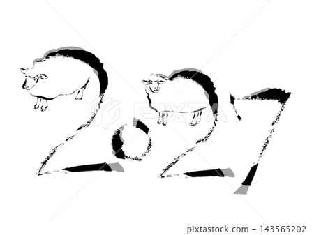 2027 and a sheep in calligraphy illustration 2027 and a sheep in calligraphy illustration 143565202