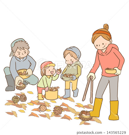 Family picking chestnuts Family picking chestnuts 143565229