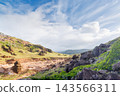 Lush Hawaiian landscape with hills and sky 143566311