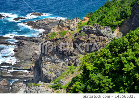 從通往北海道積丹半島積丹岬燈塔的步道上可以看到的陡峭懸崖(1) 從通往北海道積丹半島積丹岬燈塔的步道上可以看到的陡峭懸崖(1) 143566325