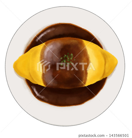 Illustration of omelet rice with beef stew sauce Illustration of omelet rice with beef stew sauce 143566501