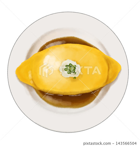 Illustration of omelet rice with Japanese-style sauce 143566504