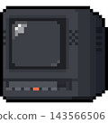 Cartoon pixel art crt television with build in cassette tape player. 143566506