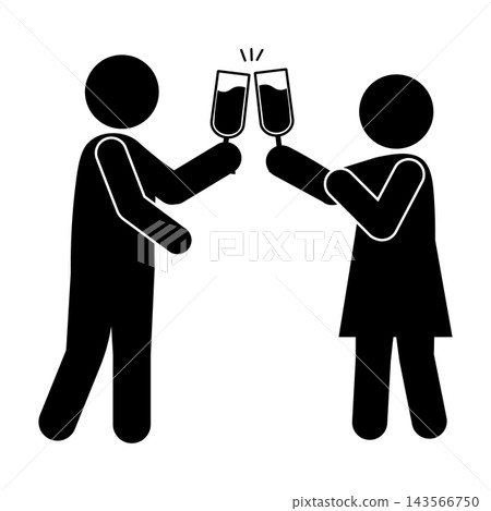Silhouettes of a man and woman toasting with glasses - pictogram, monochrome 143566750