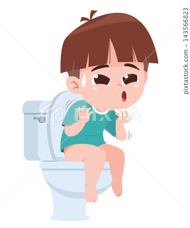 Child Having Diarrhea Sitting on Toilet Cartoon Illustration 143566823