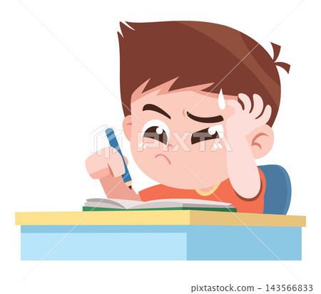 Child Cannot Solve Homework Problem Cartoon Illustration Child Cannot Solve Homework Problem Cartoon Illustration 143566833