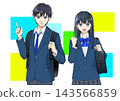 Anime-style illustrations of high school or middle school boys and girls, with colorful backgrounds and white backgrounds. 143566859