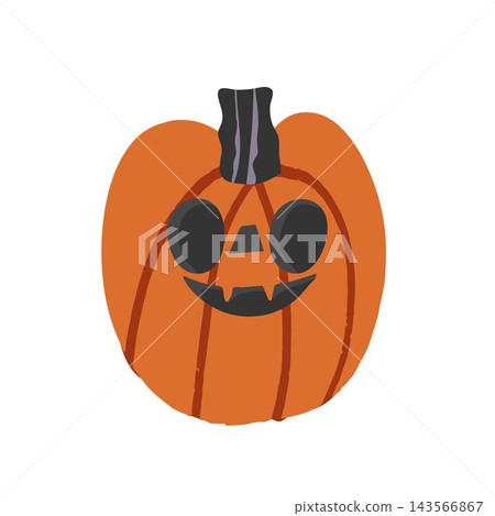 Cute orange Halloween pumpkin with carved smiling face isolated on white vector illustration 143566867