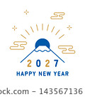 New Year's card material for the Year of the Sheep, 2027: Illustration of Mount Fuji 143567136