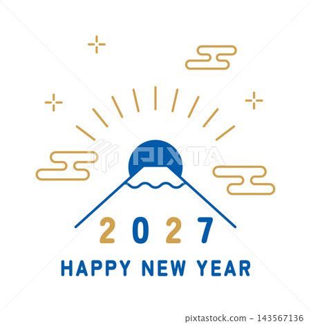 New Year's card material for the Year of the Sheep, 2027: Illustration of Mount Fuji New Year's card material for the Year of the Sheep, 2027: Illustration of Mount Fuji 143567136