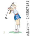 A woman taking a tee shot in golf. 143567181