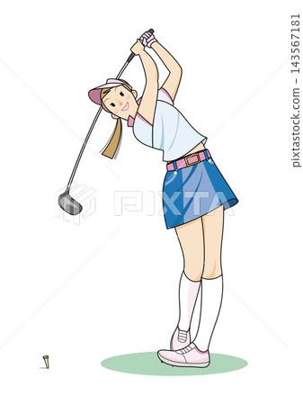 一位女士正在打高爾夫球開球。 一位女士正在打高爾夫球開球。 143567181