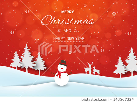 Winter holiday landscape background,Celebrate themed on red background for Christmas or New Year decorative 143567324