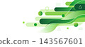 Abstract green banner with modern corporate background, rounded stripes, flowing waves, geometric accents, and copy space. Clean vector template for branding, websites, or presentations. 143567601