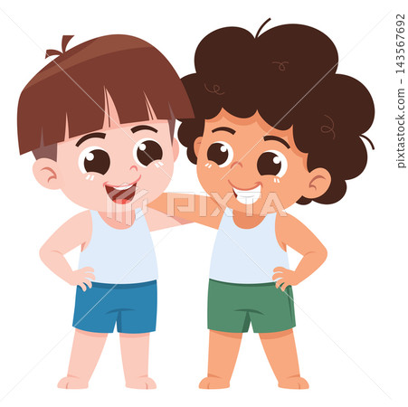 Happy Multiracial Children Friendship Cartoon Illustration 143567692