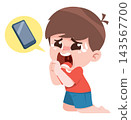 Cartoon Boy Crying for Smartphone Addiction Problem Illustration 143567700
