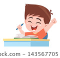 Happy Boy Finishing Homework Successfully Cartoon Illustration 143567705