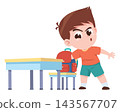 School Boy Stealing from Friend Backpack Cartoon Illustration 143567707