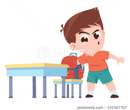 School Boy Stealing from Friend Backpack Cartoon Illustration School Boy Stealing from Friend Backpack Cartoon Illustration 143567707