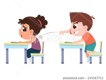 Child Bullying Classmate in Classroom Cartoon Illustration Child Bullying Classmate in Classroom Cartoon Illustration 143567711
