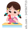 Child Using Scissors Safely for Craft Activity Cartoon Illustration 143567713