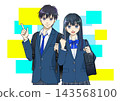 Anime-style illustrations of high school or middle school boys and girls, with colorful backgrounds and white backgrounds. 143568100